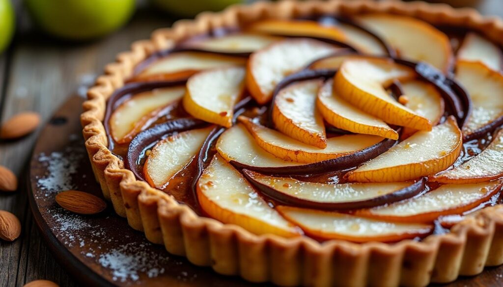 découvrez la recette facile et rapide de la tarte poire chocolat amande de cyril lignac, un dessert gourmand alliant saveurs fruitées et gourmandise chocolatée.