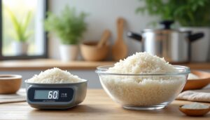 découvrez comment 60 g de riz cru se transforment en riz cuit et apprenez les quantités idéales pour réussir toutes vos recettes de riz facilement.