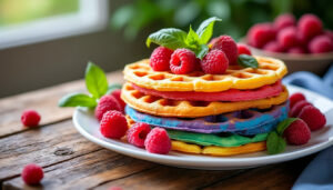 découvrez la recette facile et rapide des gaufres arc en ciel à la framboise et au basilic, pour un dessert coloré et original qui ravira vos papilles.