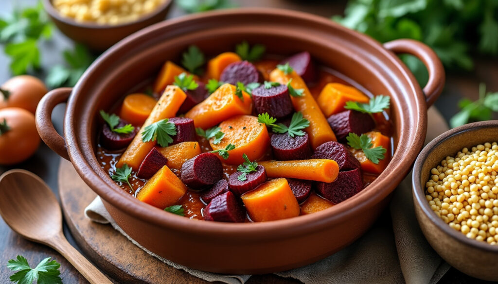 découvrez une recette facile et savoureuse de tajine de légumes racines au millet, idéale pour un repas équilibré et plein de saveurs.