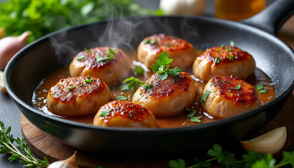 découvrez notre recette facile de rognons de veau poêlés, accompagnés d'une cuisson parfaite et d'une sauce savoureuse pour un plat riche en goût.