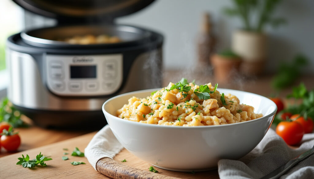 découvrez notre recette facile et rapide de risotto au poulet cookeo, prête en moins de 30 minutes pour un repas savoureux et gourmand.