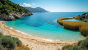 découvrez halikounas beach à corfou, une plage sauvage où la mer turquoise rencontre une lagune paisible, idéale pour les amateurs de nature et de tranquillité.